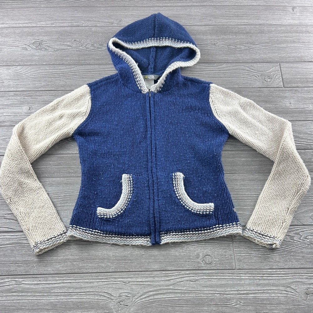 The North Face A5 Series Womens Blue Cream Wool Blend Zip Up Knit Hoodie M